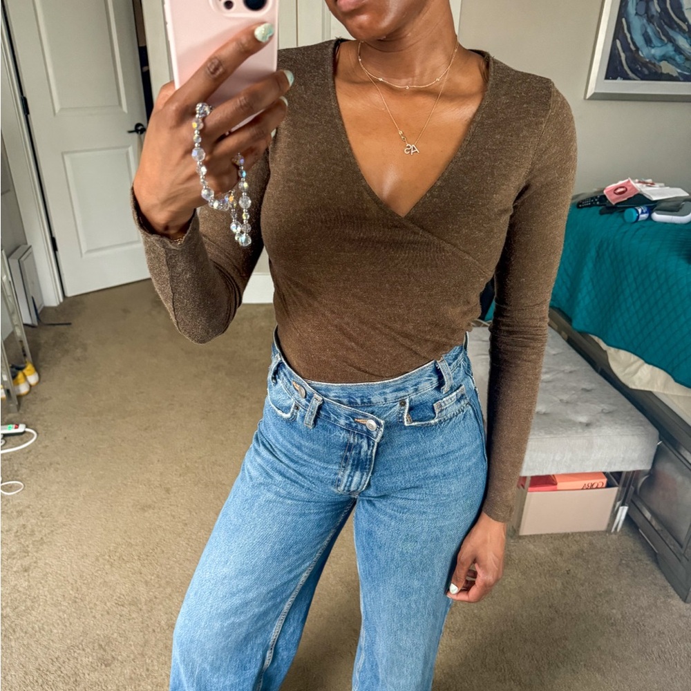 Brown Wrap-Style Long Sleeve bodysuit